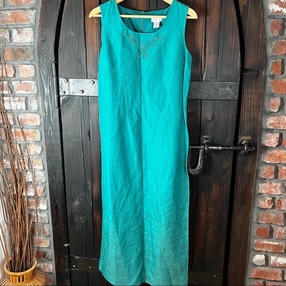 Long silk linen turquoise gown S
